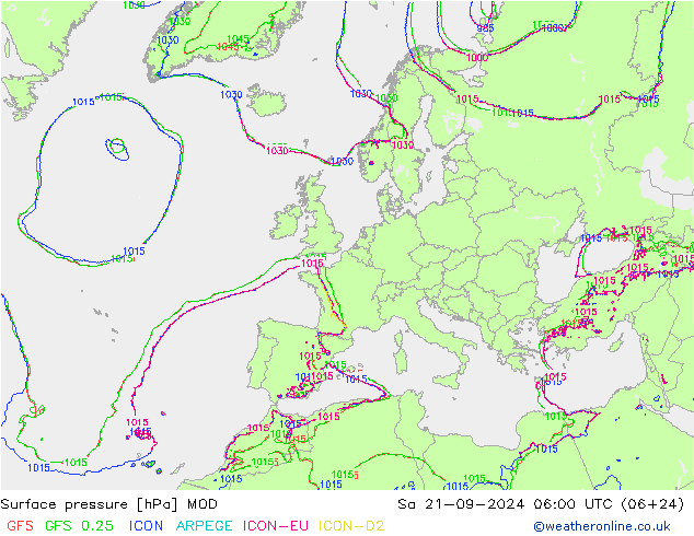 Surface pressure MOD Sa 21.09.2024 06 UTC