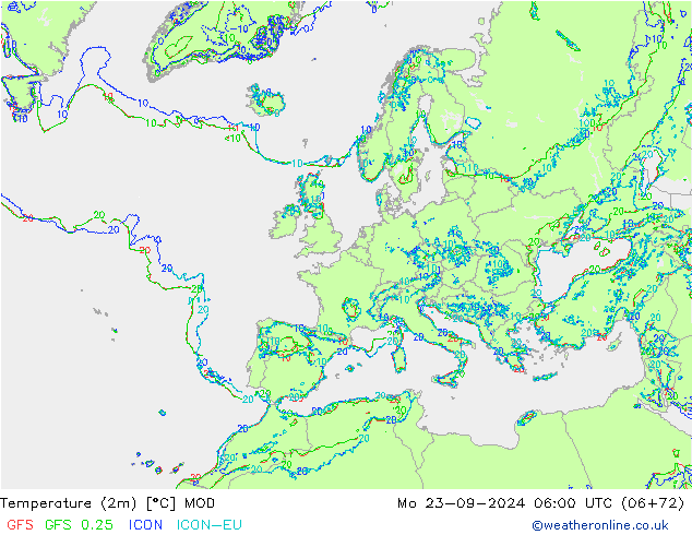 Temperatura (2m) MOD lun 23.09.2024 06 UTC