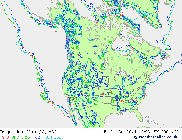 Temperature (2m) MOD Fr 20.09.2024 12 UTC