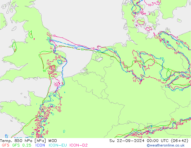 Temp. 850 hPa MOD  22.09.2024 00 UTC