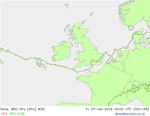 Temp. 850 hPa MOD Fr 27.09.2024 06 UTC