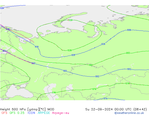 Height 500 гПа MOD Вс 22.09.2024 00 UTC