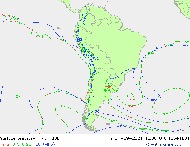 Pressione al suolo MOD ven 27.09.2024 18 UTC