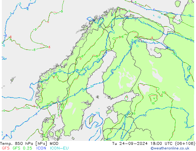 Temp. 850 hPa MOD mar 24.09.2024 18 UTC