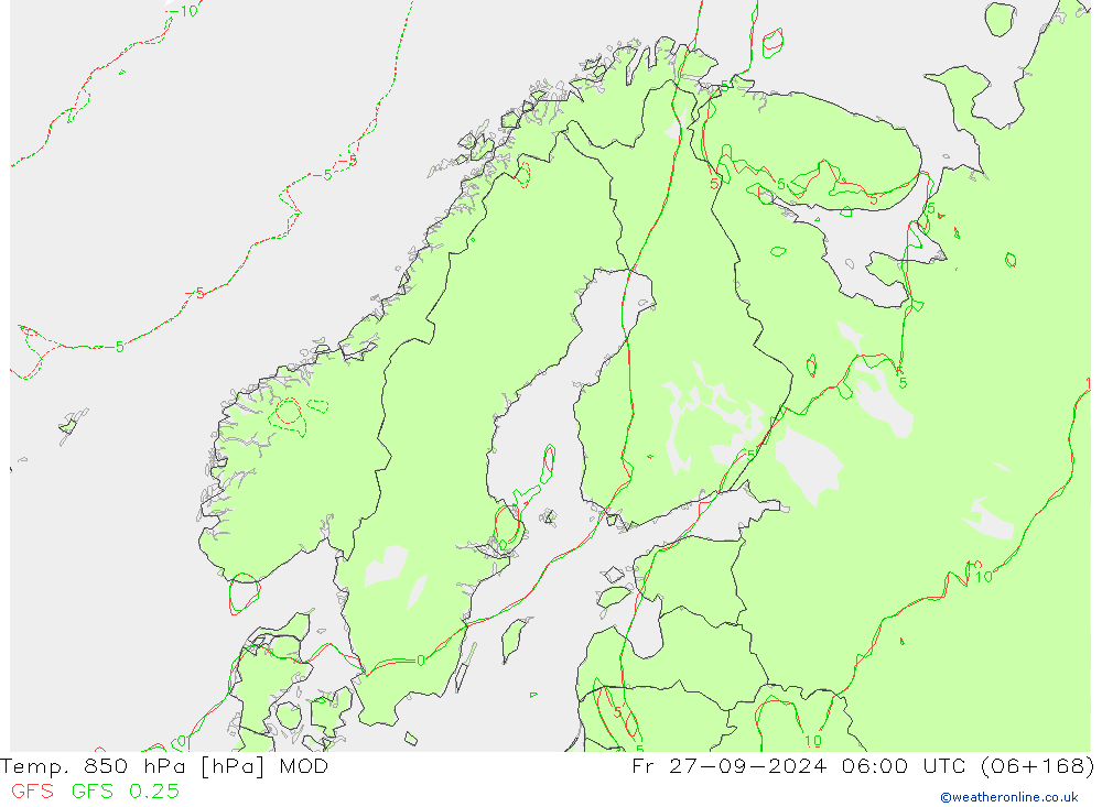 Temp. 850 hPa MOD Pá 27.09.2024 06 UTC