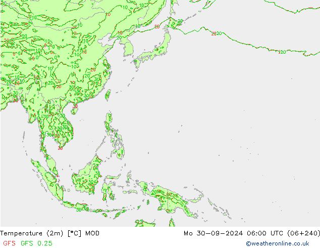 Sıcaklık Haritası (2m) MOD Pzt 30.09.2024 06 UTC