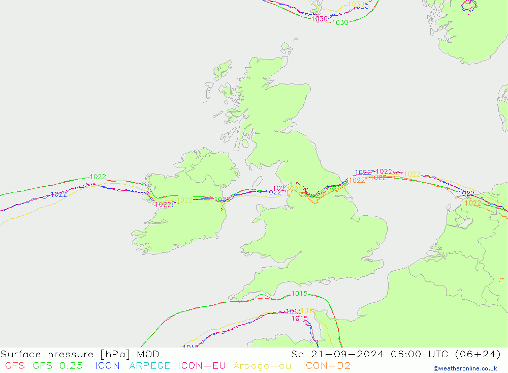 Presión superficial MOD sáb 21.09.2024 06 UTC