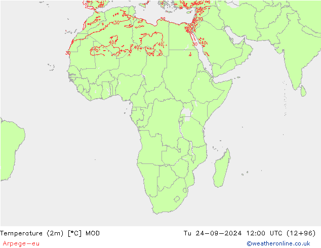 Sıcaklık Haritası (2m) MOD Sa 24.09.2024 12 UTC