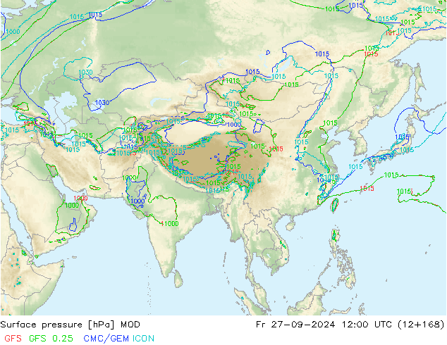 Pressione al suolo MOD ven 27.09.2024 12 UTC