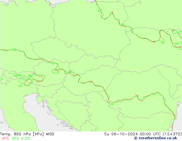 Temp. 850 hPa MOD zo 06.10.2024 00 UTC