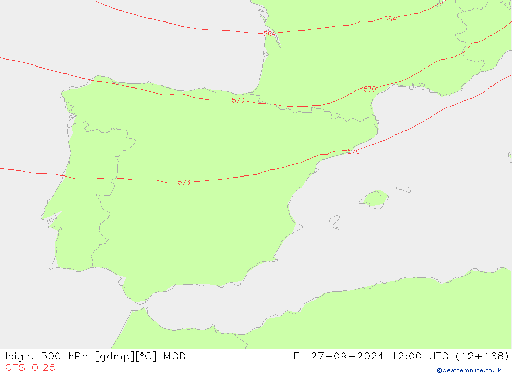 Hoogte 500 hPa MOD vr 27.09.2024 12 UTC