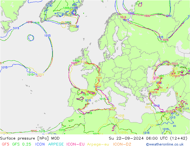 Presión superficial MOD dom 22.09.2024 06 UTC