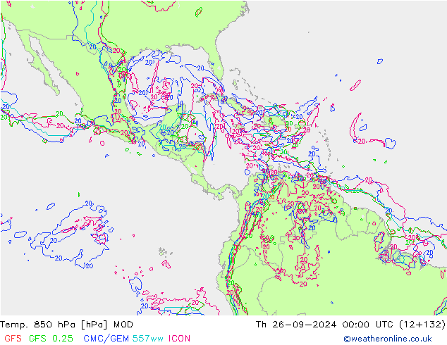 Temp. 850 hPa MOD Th 26.09.2024 00 UTC