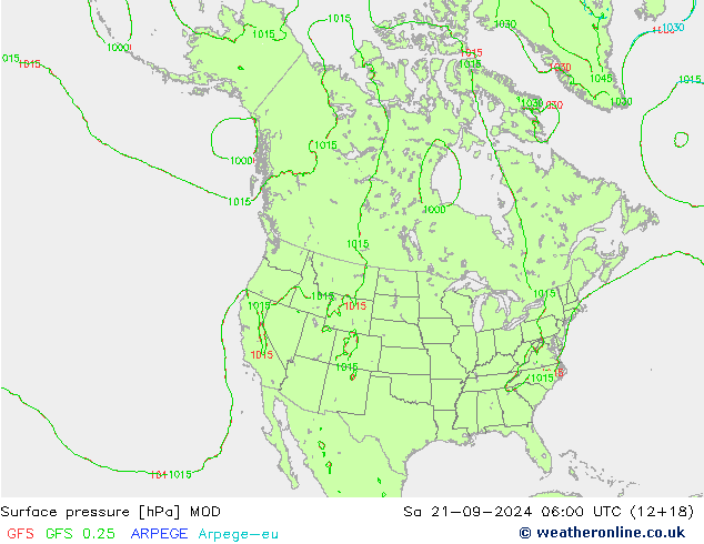 Atmosférický tlak MOD So 21.09.2024 06 UTC