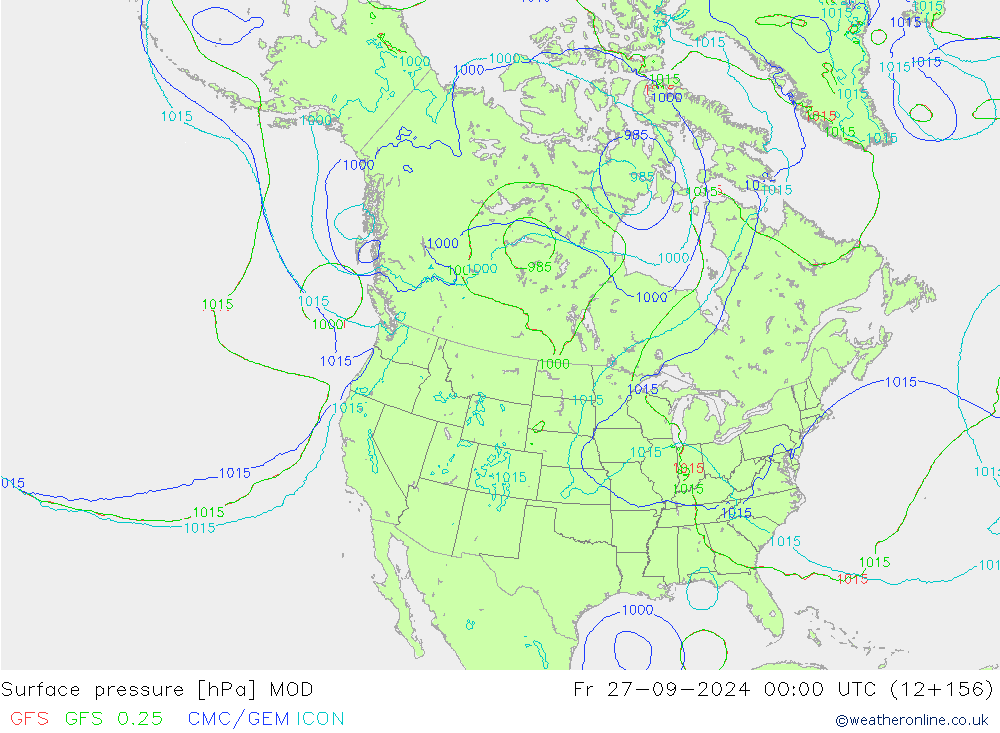 Surface pressure MOD Fr 27.09.2024 00 UTC