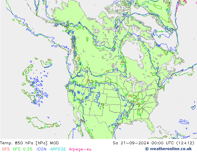 Temp. 850 гПа MOD сб 21.09.2024 00 UTC