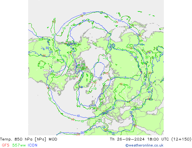 Temp. 850 hPa MOD Th 26.09.2024 18 UTC