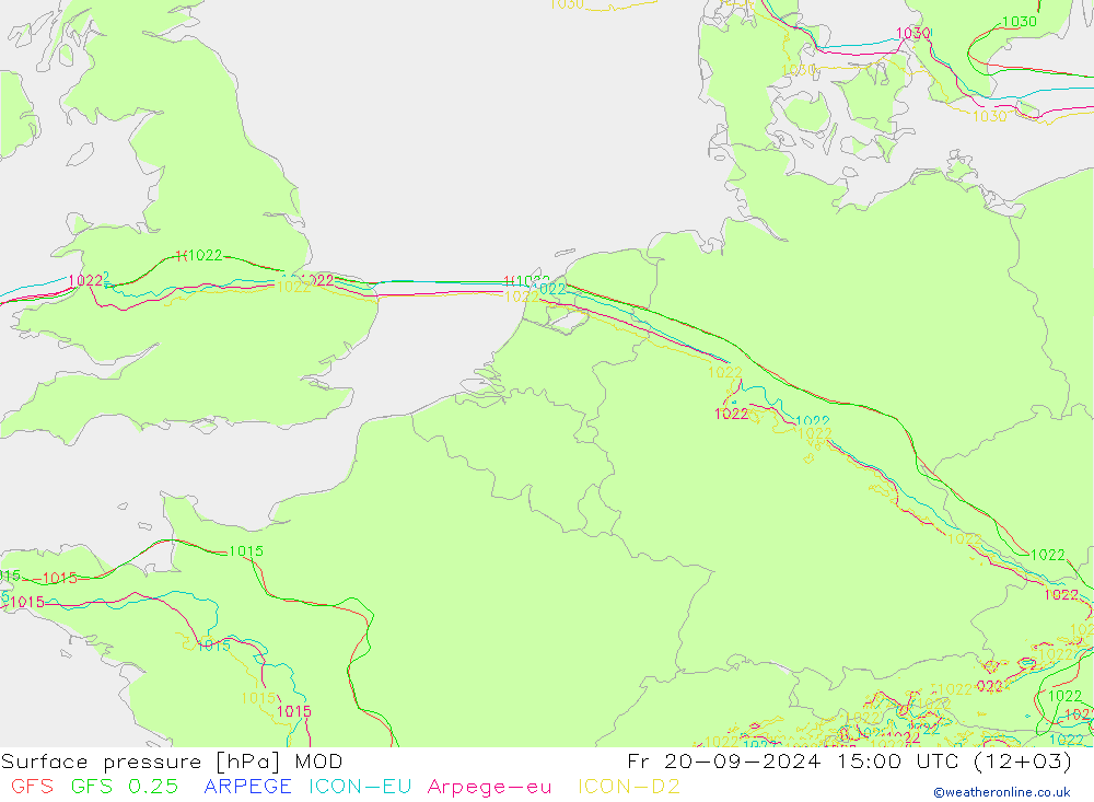 Presión superficial MOD vie 20.09.2024 15 UTC