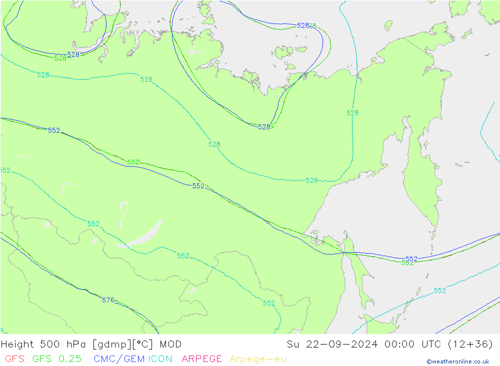 Height 500 hPa MOD Su 22.09.2024 00 UTC