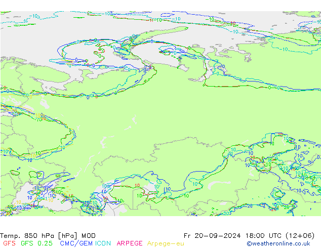 Temp. 850 hPa MOD Fr 20.09.2024 18 UTC