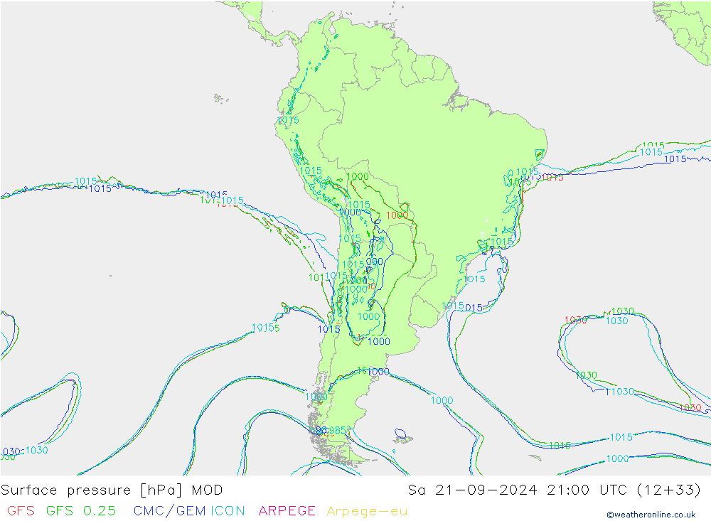 приземное давление MOD сб 21.09.2024 21 UTC