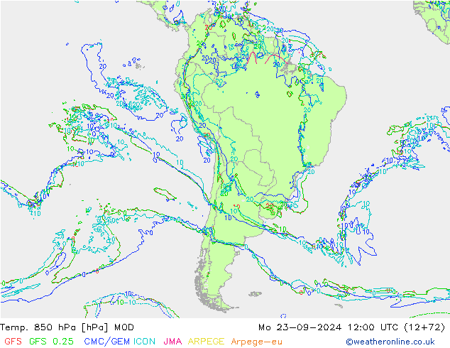 Temp. 850 hPa MOD Mo 23.09.2024 12 UTC