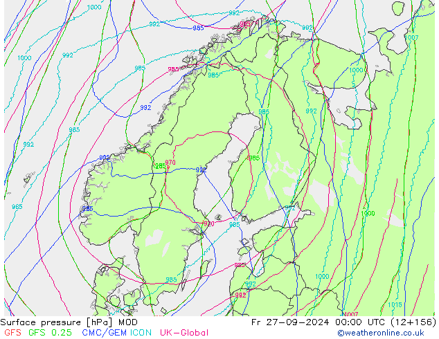 Surface pressure MOD Fr 27.09.2024 00 UTC