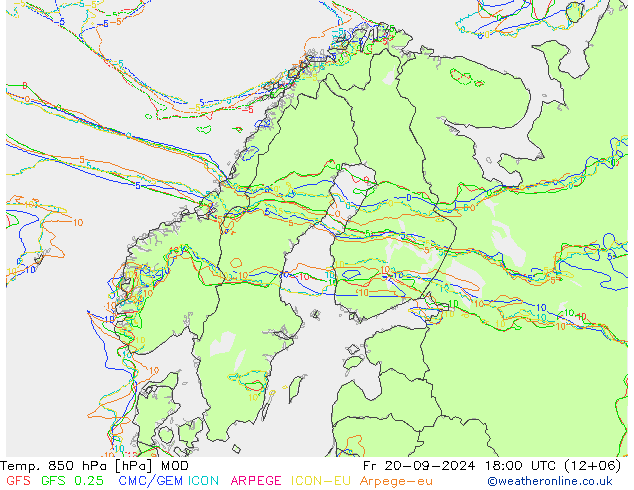 Temp. 850 hPa MOD Sex 20.09.2024 18 UTC