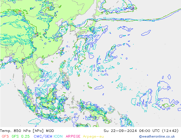 Temp. 850 hPa MOD dom 22.09.2024 06 UTC