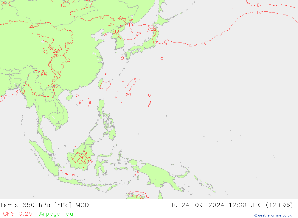 Temp. 850 hPa MOD Tu 24.09.2024 12 UTC