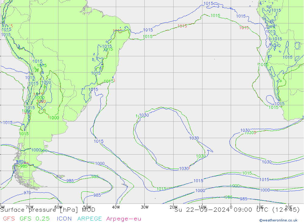 Pressione al suolo MOD dom 22.09.2024 09 UTC