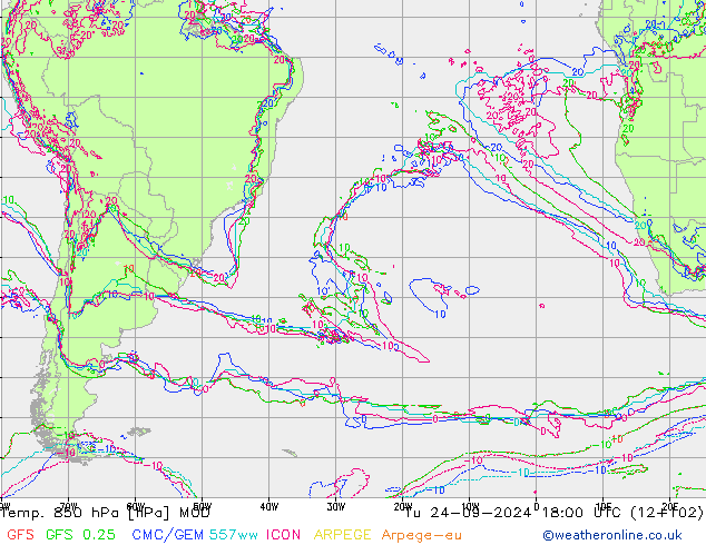 Temp. 850 hPa MOD  24.09.2024 18 UTC