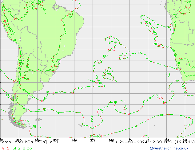 Temp. 850 гПа MOD Вс 29.09.2024 12 UTC