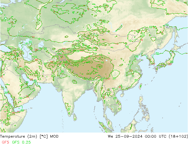 Temperature (2m) MOD St 25.09.2024 00 UTC