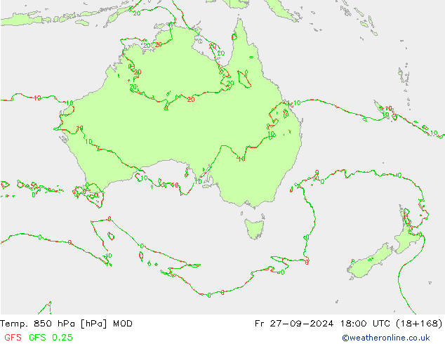 Temp. 850 hPa MOD  27.09.2024 18 UTC