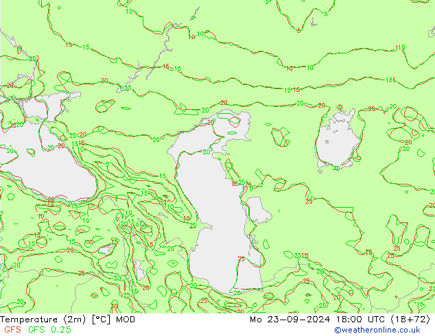 Temperatuurkaart (2m) MOD ma 23.09.2024 18 UTC