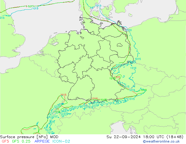 Pressione al suolo MOD dom 22.09.2024 18 UTC