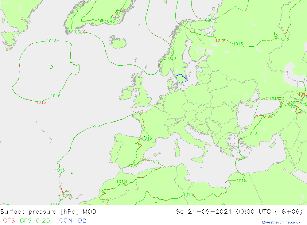 Surface pressure MOD Sa 21.09.2024 00 UTC