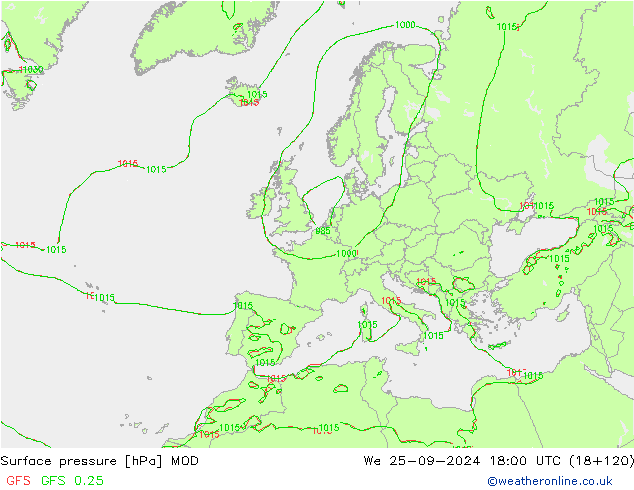 Luchtdruk (Grond) MOD wo 25.09.2024 18 UTC