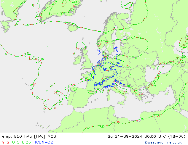 Temp. 850 hPa MOD  21.09.2024 00 UTC