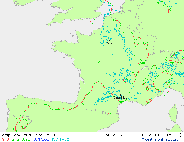 Temp. 850 hPa MOD zo 22.09.2024 12 UTC