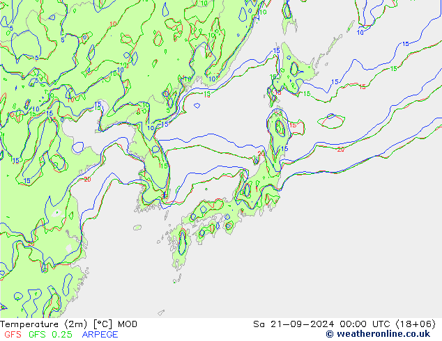 Temperature (2m) MOD Sa 21.09.2024 00 UTC