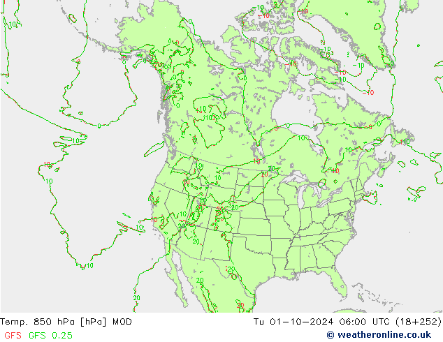 Temp. 850 гПа MOD вт 01.10.2024 06 UTC