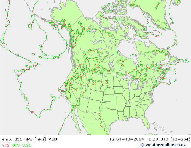 Temp. 850 hPa MOD wto. 01.10.2024 18 UTC