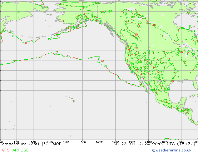 Temperaturkarte (2m) MOD So 22.09.2024 00 UTC