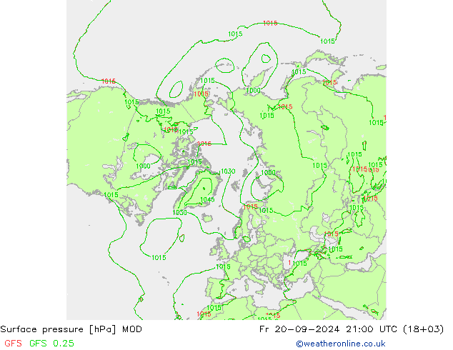 Pressione al suolo MOD ven 20.09.2024 21 UTC