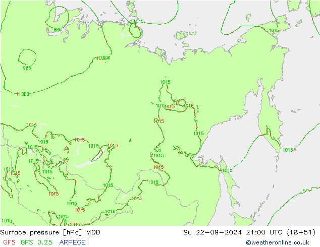 Presión superficial MOD dom 22.09.2024 21 UTC