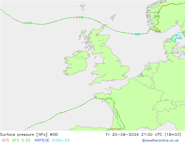 Presión superficial MOD vie 20.09.2024 21 UTC