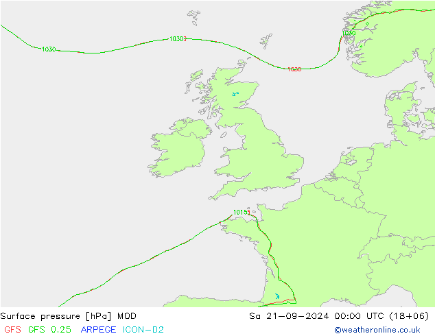 Atmosférický tlak MOD So 21.09.2024 00 UTC