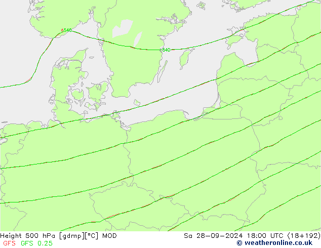 500 hPa Yüksekliği MOD Cts 28.09.2024 18 UTC